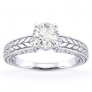 Round Cut Moissanite Antique-Style Solitaire Engagement Ring in 14k White Gold