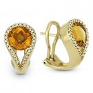 3.77 ct Round Cut Citrine & Diamond 14k Yellow Gold French-Back-Huggie Earrings 3.77 ct Round Cut Citrine & Diamond 14k Yellow Gold French-Back-Huggie Earrings
