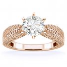 Round Brilliant Moissanite 14k Rose Gold Antique-Style Solitaire Engagement Ring