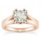 Round Cut Moissanite 14k Rose Gold Cathedral Setting Solitaire Engagement Ring