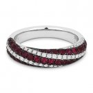 1.42ct Ruby & Diamond Pave Anniversary Ring Wedding Band in 18k White Black Gold