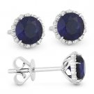 1.43ct Round Cut Blue Corundum & Diamond Halo Stud Earrings in 14k White Gold