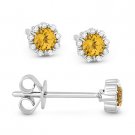 0.28ct Round Cut Yellow Citrine & Diamond Pave 14k White Gold Baby Stud Earrings