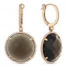 26.04 ct Smoky Topaz & Diamond Halo Pave Dangling Drop Earrings in 14k Rose Gold