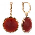 25.96 ct Red Agate & Diamond Halo Pave Dangling / Drop Earrings in 14k Rose Gold