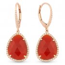 5.67 ct Red Agate & Round Cut Diamond Dangling 14k Pink Rose Gold Drop Earrings 5.67 ct Red Agate & Round Cut Diamond Dangling 14k Pink Rose Gold Drop Earrings