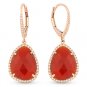 5.67 ct Red Agate & Round Cut Diamond Dangling 14k Pink Rose Gold Drop Earrings