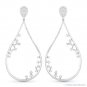 0.62ct Round Diamond Pave Cluster Dangling Tear Drop Earrings in 14k White Gold