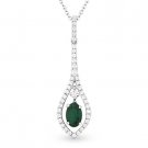 0.68ct Oval Emerald & Diamond Pave Drop Pendant Chain Necklace in 18k White Gold
