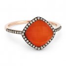 2.38 ct Red Agate & White Topaz Doublet Diamond Halo Pave Ring in 14k Rose Gold
