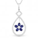 1.55ct Oval Cut Sapphire Diamond 18k White Gold Flower Pendant 14k Necklace 1.55ct Oval Cut Sapphire Diamond 18k White Gold Flower Pendant 14k Necklace