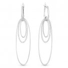 1.17 ct Round Cut Diamond Pave Oval Stack 14k White Gold Dangling Drop Earrings