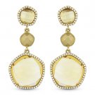 15.04 ct Citrine & Round Cut Diamond Pave 14k Yellow Gold Dangling Drop Earrings