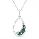 0.33 ct Round Cut Emerald & Diamond Pave 14k White Black Gold Pendant & Necklace