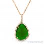 2.95ct Green Agate & Diamond Pave Halo Pendant & Chain Necklace in 14k Rose Gold