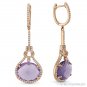 8.42 ct Oval Cut Amethyst & Diamond Halo Drop Dangling Earrings in 14k Rose Gold
