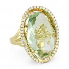 8.86ct Fancy Checkerboard Green Amethyst & Diamond 14k Yellow Gold Cocktail Ring 8.86ct Fancy Checkerboard Green Amethyst & Diamond 14k Yellow Gold Cocktail Ring