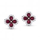 1.67ct Pear-Shape Red Ruby & Diamond Pave Flower Stud Earrings in 18k White Gold 1.67ct Pear-Shape Red Ruby & Diamond Pave Flower Stud Earrings in 18k White Gold