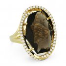 8.67ct Fancy Checkerboard Smoky Topaz & Diamond Cocktail Ring in 14k Yellow Gold