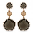 14.31 ct Smoky Topaz Round Cut Diamond Pave 14k Rose Gold Dangling Drop Earrings