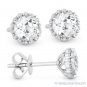 1.18ct Round Cut White Topaz & Diamond Pave Halo Stud Earrings in 14k White Gold