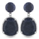 33.05 ct Sapphire & Round Cut Diamond Pave 14k White Gold Dangling Drop Earrings 33.05 ct Sapphire & Round Cut Diamond Pave 14k White Gold Dangling Drop Earrings