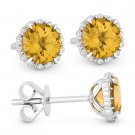 1.10 ct Round Cut Citrine & Diamond Pave Halo Stud Earrings 14k White Gold Studs 1.10 ct Round Cut Citrine & Diamond Pave Halo Stud Earrings 14k White Gold Studs