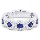 1.06 ct Round Sapphire Diamond Halo 18k White Gold Wedding Band Anniversary Ring 1.06 ct Round Sapphire Diamond Halo 18k White Gold Wedding Band Anniversary Ring