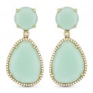25.45 ct Green Aventurine & Diamond Pave 14k Yellow Gold Dangling Drop Earrings