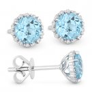 1.16ct Round Cut Blue Topaz & Diamond Pave Halo Stud Earrings in 14k White Gold