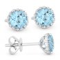 1.16ct Round Cut Blue Topaz & Diamond Pave Halo Stud Earrings in 14k White Gold