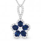 1.47 ct Blue Sapphire & Diamond 18k White Gold Flower Pendant 14k Chain Necklace 1.47 ct Blue Sapphire & Diamond 18k White Gold Flower Pendant 14k Chain Necklace
