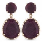 30.90 ct Red Ruby Round Cut Diamond Pave Dangling Drop Earrings in 14k Rose Gold