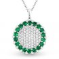 1.62ct Round Emerald & Diamond Circle 18k White Gold Pendant 14k Chain Necklace