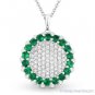 1.62ct Round Emerald & Diamond Circle 18k White Gold Pendant 14k Chain Necklace