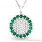 1.62ct Round Emerald & Diamond Circle 18k White Gold Pendant 14k Chain Necklace
