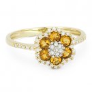 0.56 ct Round Cut Citrine & Diamond Right-Hand Flower Ring in 14k Yellow Gold 0.56 ct Round Cut Citrine & Diamond Right-Hand Flower Ring in 14k Yellow Gold