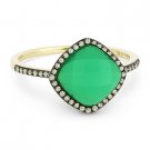 2.36 ct Green Agate & White Topaz Doublet Diamond Halo 14k Yellow Gold Pave Ring
