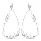 0.63ct Round Cut Diamond Pave Cluster Dangling Drop Earrings in 14k White Gold