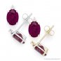 Red Oval & Round Cut Cubic Zirconia Faux Ruby .925 Sterling Silver Stud Earrings