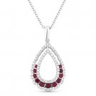 0.72 ct Red Ruby Diamond Pave 14k White Gold Tear-Drop Pendant & Chain Necklace