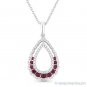 0.72 ct Red Ruby Diamond Pave 14k White Gold Tear-Drop Pendant & Chain Necklace