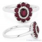 1.34 ct Red Ruby & Diamond Pave Cluster Right-Hand Flower Ring in 18k White Gold