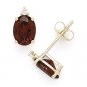 Red Oval & Round Cut Cubic Zirconia CZ Faux Garnet Sterling Silver Stud Earrings