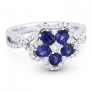 1.64ct Blue Sapphire Diamond Pave 18k White Gold Right-Hand Flower Cocktail Ring 1.64ct Blue Sapphire Diamond Pave 18k White Gold Right-Hand Flower Cocktail Ring
