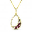 0.35ct Round Cut Ruby & Diamond Pave Pendant & Necklace in 14k Yellow Black Gold