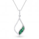 0.34 ct Round Cut Emerald & Diamond Pave 14k White & Black Gold Necklace Pendant