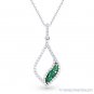 0.34 ct Round Cut Emerald & Diamond Pave 14k White & Black Gold Necklace Pendant