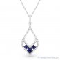 0.35ct Round Cut Sapphire & Diamond Pave 14k White Gold Pendant & Chain Necklace