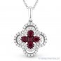 0.80ct Princess Round Cut Ruby & Diamond Pave Necklace Pendant in 14k White Gold
